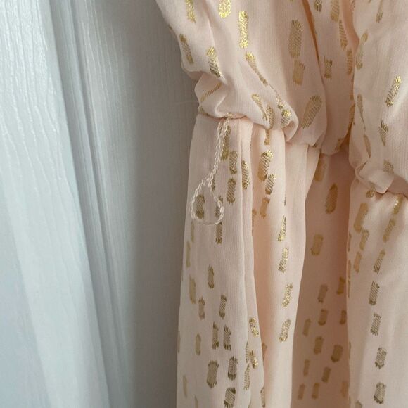 Aqua Halter Belted Mini Dress Ruffle Neck Sleeveless Lined Peach-Pink‎ Gold XL - Picture 5 of 9